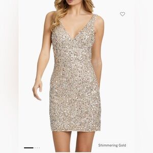 Mac Duggal V-Neck Sequin Cocktail Dress  Shimmering Gold Dress Size 8 NWT